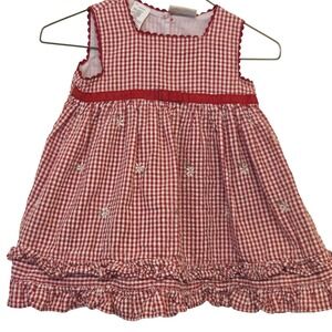 VTG BT Kids Baby Girls Red Gingham Check Embroidered Floral Ruffle Dress 18mos